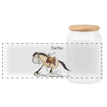 Yeah Haw Quarter Horse - Panorama Keksdose mit Holzdeckel - Weiß - Vorne