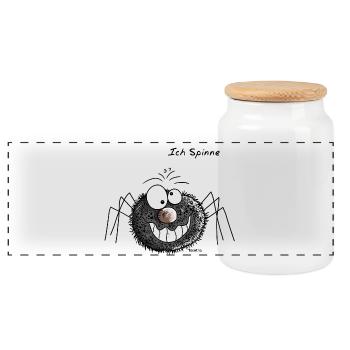 Ich Spinne - Smile - Spinnen - Schwarz - Lachen - Panorama Keksdose mit Holzdeckel - Weiß - Vorne