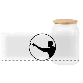 dartspieler sport logo - Panorama Keksdose mit Holzdeckel - Weiß - Vorne