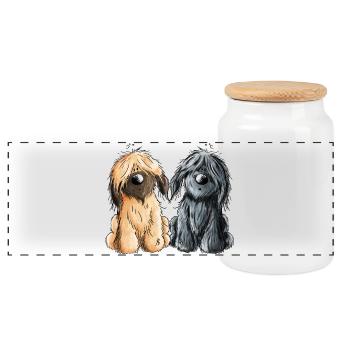 Briard Duo - Schwarz - Fauve - Hund - Geschenk - Panorama Keksdose mit Holzdeckel - Weiß - Vorne