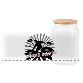 make cool house music design DJ at party - Panoramic Cookie Jar with Wooden Lid - white - Front