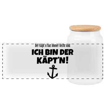 Der Käpt'n hat immer Recht Kapitän - Panorama Keksdose mit Holzdeckel - Weiß - Vorne