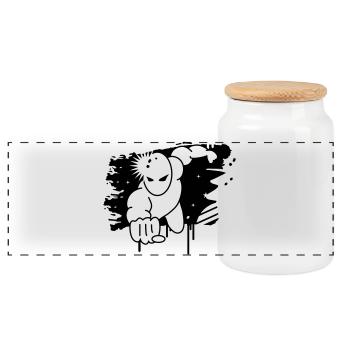 Superhero graffiti - Panoramic Cookie Jar with Wooden Lid - white - Front
