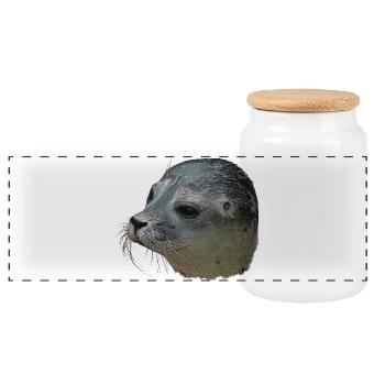 Canvas look seal head, designs for bathroom - Panoramic Cookie Jar with Wooden Lid - white - Front