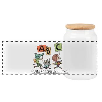 Erster Schultag ABC Abenteuer - Panorama Keksdose mit Holzdeckel - Weiß - Vorne
