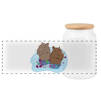 Capybaras verliebt - Panorama Keksdose mit Holzdeckel - Weiß - Vorne