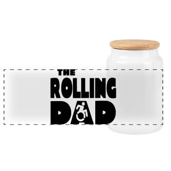 Le papa roulant en fauteuil roulant, papa # - Boîte à biscuits avec couvercle en bois - blanc - Devant