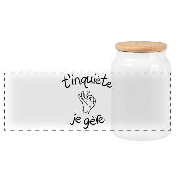 T'inquiète je gère - idée cadeau humour drôle - Boîte à biscuits avec couvercle en bois - blanc - Devant