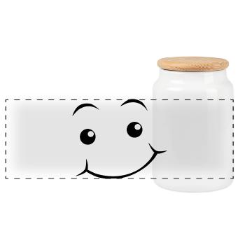Emoticon Happy Eyes - Panorama Keksdose mit Holzdeckel - Weiß - Vorne