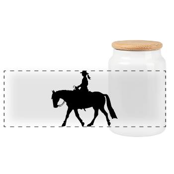 Westernreiterin, Westernpferd Pleasure Reiten - Panorama Keksdose mit Holzdeckel - Weiß - Vorne