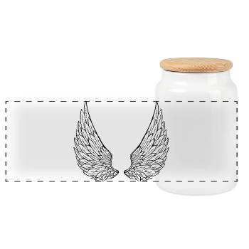 Angel wings - Panoramic Cookie Jar with Wooden Lid - white - Front