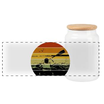 Sonnenuntergang Paddler Silhouette - Panorama Keksdose mit Holzdeckel - Weiß - Vorne