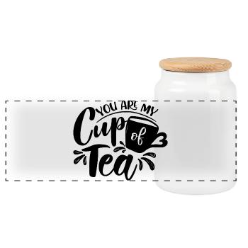 You Are My Cup Of Tea Saying - Panoramic Cookie Jar with Wooden Lid - white - Front