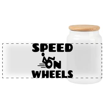 Speed on wheels, racing wheelchair users * - Panoramic Cookie Jar with Wooden Lid - white - Front