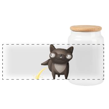 Peeing Dog Funny Animal Design - Panoramic Cookie Jar with Wooden Lid - white - Front
