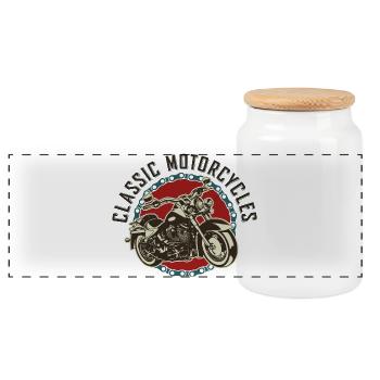 motorcycle retro Cafe Racer bike classic india - Panoramic Cookie Jar with Wooden Lid - white - Front