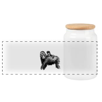 Gorilla dad with baby - Fathers day - Panoramic Cookie Jar with Wooden Lid - white - Front