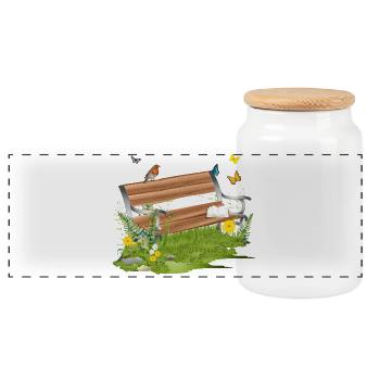 beautiful bench at the edge of the forest invites you to linger - Panoramic Cookie Jar with Wooden Lid - white - Front