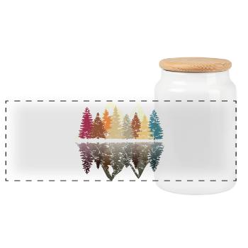 Wald am See im Grunge Retro Design - Panorama Keksdose mit Holzdeckel - Weiß - Vorne
