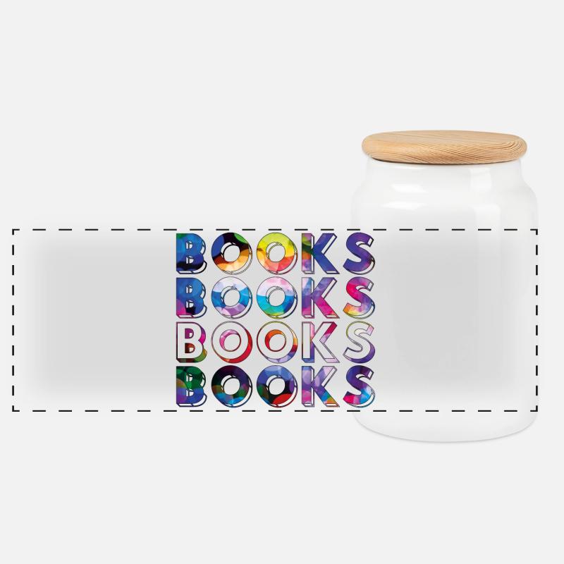 Bücher, Bücher, Bücher, Bücher bunt - Panorama Keksdose mit Holzdeckel - Weiß