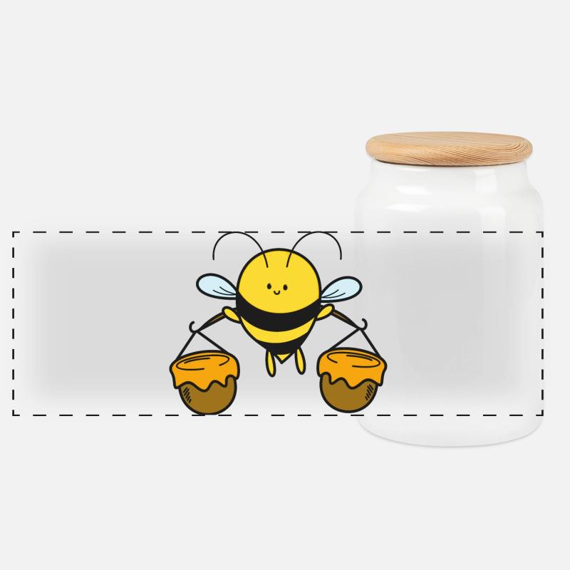 Bee Bees - Panoramic Cookie Jar with Wooden Lid - white