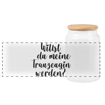 Trauzeugin Frage Hochzeit Geschenk Team Bride - Panorama Keksdose mit Holzdeckel - Weiß - Vorne