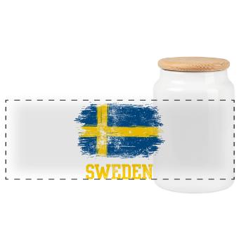 Sweden Brush Flag Graphic - Panoramic Cookie Jar with Wooden Lid - white - Front