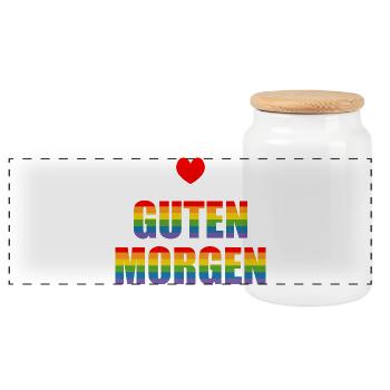 Guten Morgen Regenbogen - Panorama Keksdose mit Holzdeckel - Weiß - Vorne