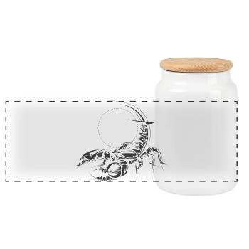 Skorpion Symbol Illustration Grafik Icon Skizzen - Panorama Keksdose mit Holzdeckel - Weiß - Vorne