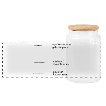 Morgenmuffel - Kaffee Füllstand - Panorama Keksdose mit Holzdeckel - Weiß - Vorne