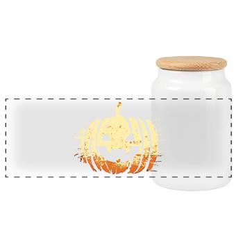 Halloween Pumpkin Head - Panoramic Cookie Jar with Wooden Lid - white - Front