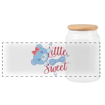 Cute teddy bear - Panoramic Cookie Jar with Wooden Lid - white - Front