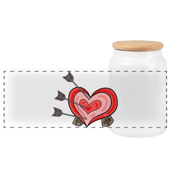 Arrows with heart target - Panoramic Cookie Jar with Wooden Lid - white - Front