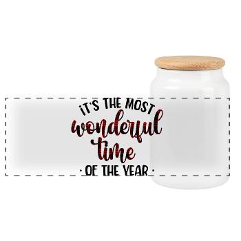 Crimson Plaid Script - Panoramic Cookie Jar with Wooden Lid - white - Front