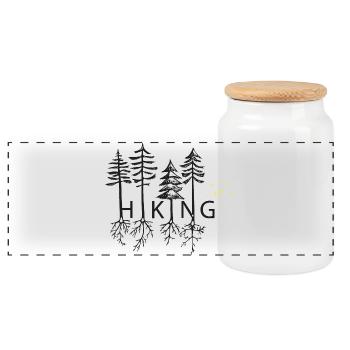 Hiking - hiking, forest, trees - nature lovers! - Panoramic Cookie Jar with Wooden Lid - white - Front