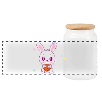 Süßer Basketball-Hase - Panorama Keksdose mit Holzdeckel - Weiß - Vorne