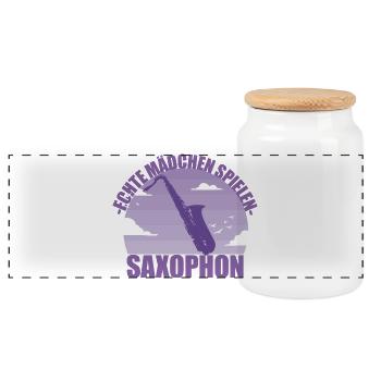Saxophon Musikerin Instrument Saxophonistin - Panorama Keksdose mit Holzdeckel - Weiß - Vorne