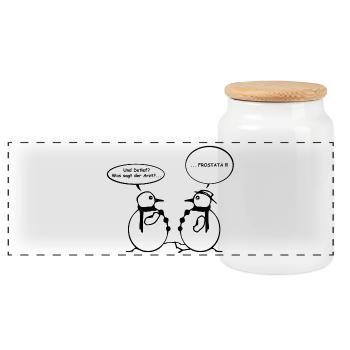 Snowman Joke 03 - Panoramic Cookie Jar with Wooden Lid - white - Front