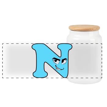 N - Panoramic Cookie Jar with Wooden Lid - white - Front