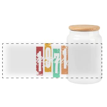 1971 vintage retro birthday - Panoramic Cookie Jar with Wooden Lid - white - Front