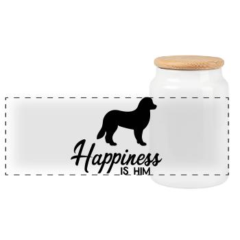 Happiness is my dog - Panorama Keksdose mit Holzdeckel - Weiß - Vorne