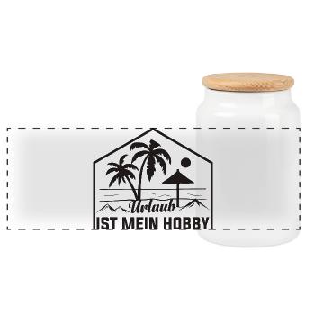 Urlaub ist mein Hobby - Reisen ist meine Welt - Panorama Keksdose mit Holzdeckel - Weiß - Vorne