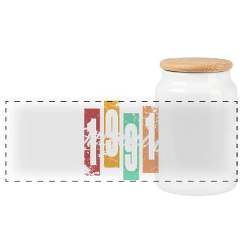 1991 vintage vintage retro birthday - Panoramic Cookie Jar with Wooden Lid - white - Front