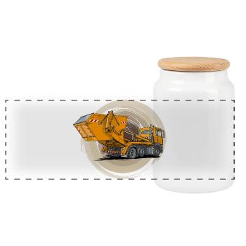 Camion avec carrosserie porte-conteneurs - Boîte à biscuits avec couvercle en bois - blanc - Devant
