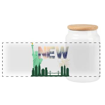 New York Skyline Fireworks - Panoramic Cookie Jar with Wooden Lid - white - Front