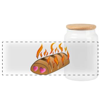 The love of a hot brioche! By Pousse2Bamboo ! - Panoramic Cookie Jar with Wooden Lid - white - Front