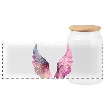 Pastel Watercolor Wings for Women - Panoramic Cookie Jar with Wooden Lid - white - Front