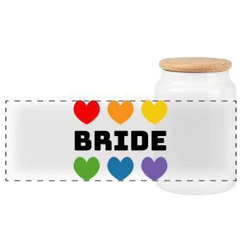 Rainbow Hearts Bride black - Panoramic Cookie Jar with Wooden Lid - white - Front