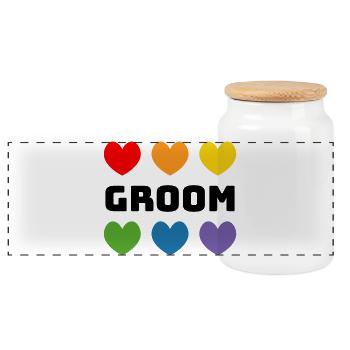 Rainbow Hearts Groom black - Panoramic Cookie Jar with Wooden Lid - white - Front