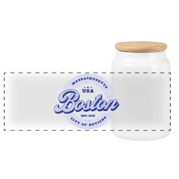 Boston Schriftzug Kreisabzeichen - Panorama Keksdose mit Holzdeckel - Weiß - Vorne